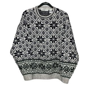 Robert Stock Men L Alpine Nordic Cotton Sweater Blue Green Grey Grandpa Cosby